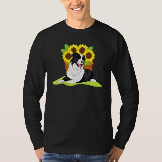 Camiseta Hippie Sunflower Cute Dote Animal Dog Border Colli (Anverso)