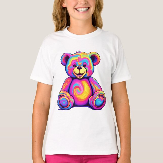 Camiseta Hippie Teddy Bear Rainbow Psychedelic Bright Color (Anverso)