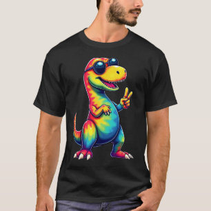 Camiseta Hippie Tie Dye T-rex Dinosaurio Signo de Paz 