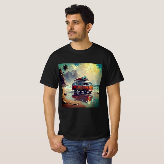 Camiseta Hippie Van Seascape Traveller Mood Art (Anverso completo)