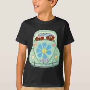 Camiseta Hippies Dachshund En Su Coche De Amor De Flores