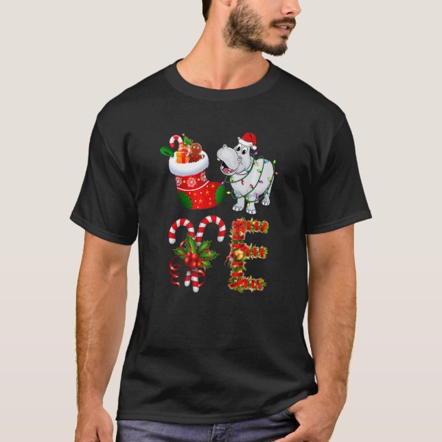 Camiseta Hippo Christmas Lights Led  Santa Hat Christmas (Anverso)