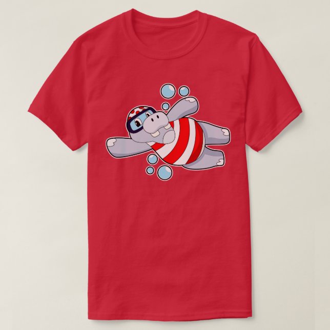 Camiseta Hippo como buceador con gafas de natación (Diseño del anverso)