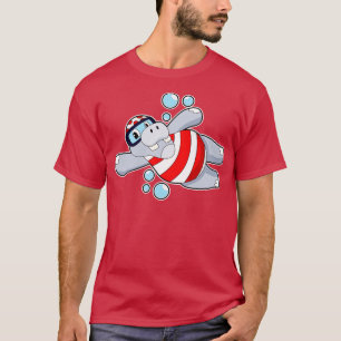 Camiseta Hippo como buceador con gafas de natación