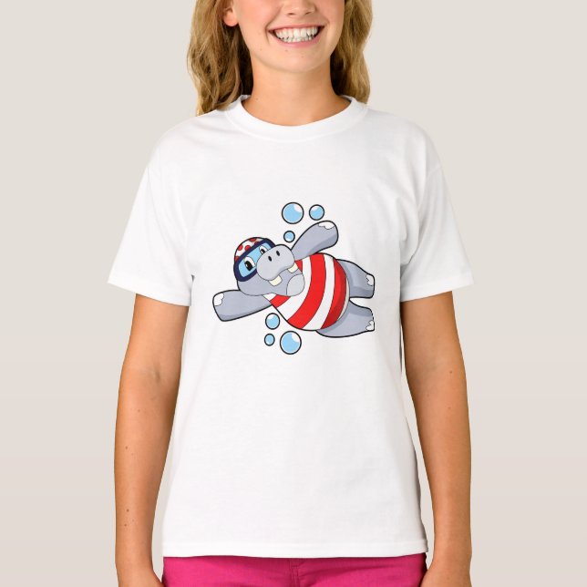 Camiseta Hippo como buceador con gafas de natación (Anverso)