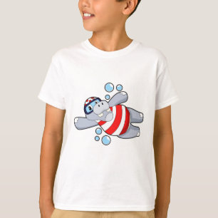 Camiseta Hippo como buceador con gafas de natación