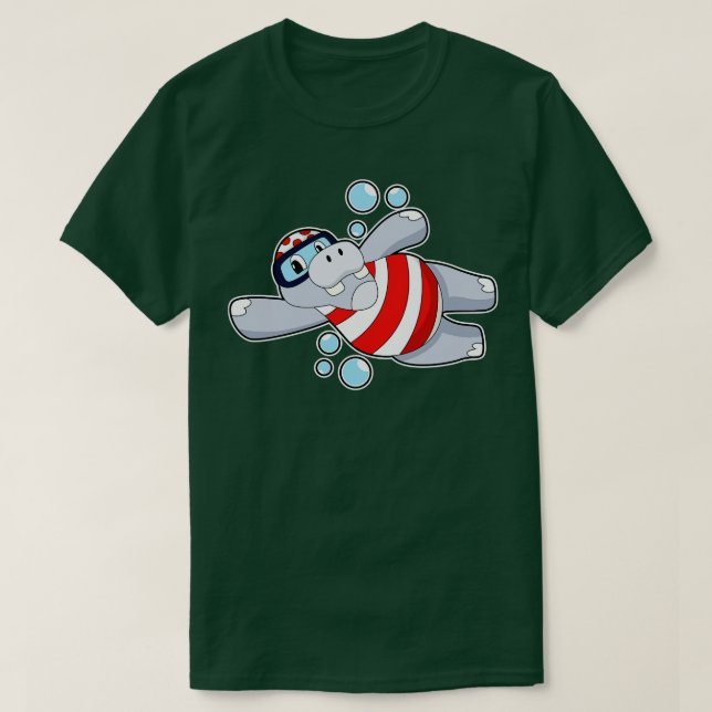 Camiseta Hippo Como Buceador Con Goggafas De Natación (Diseño del anverso)