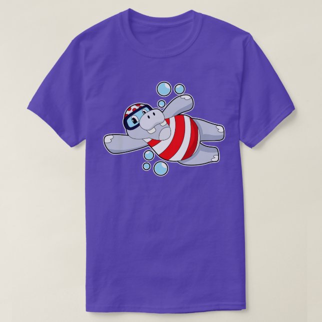 Camiseta Hippo Como Buceador Con Goggafas De Natación (Diseño del anverso)