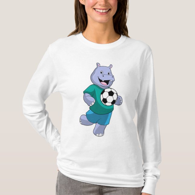 Camiseta Hippo como jugador de fútbol con fútbol (Anverso)