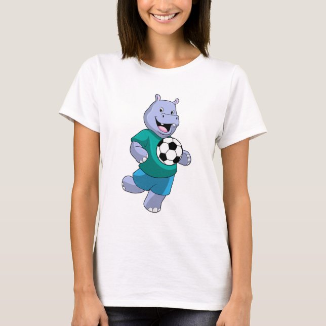 Camiseta Hippo como jugador de fútbol con fútbol (Anverso)