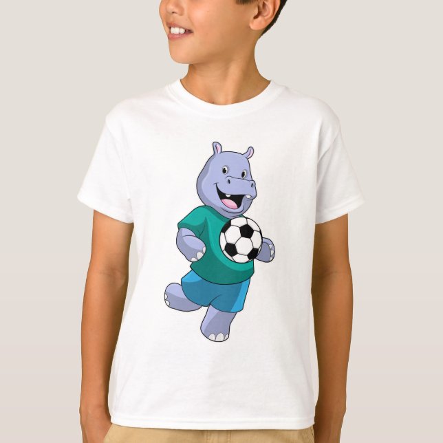 Camiseta Hippo como jugador de fútbol con fútbol (Anverso)