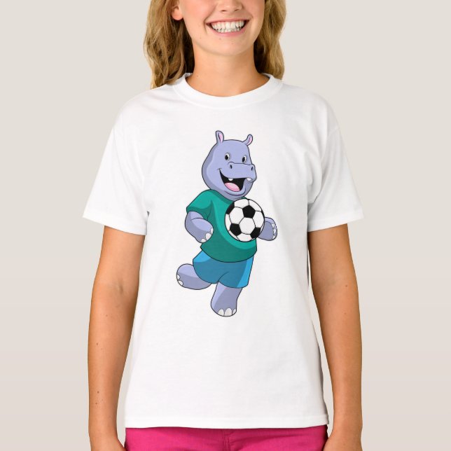 Camiseta Hippo como jugador de fútbol con fútbol (Anverso)