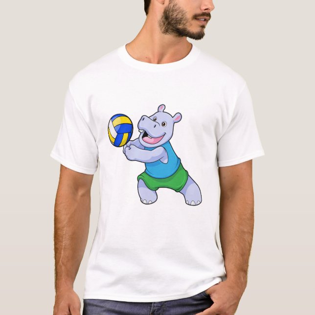 Camiseta Hippo como jugador de voleibol con voleibol (Anverso)