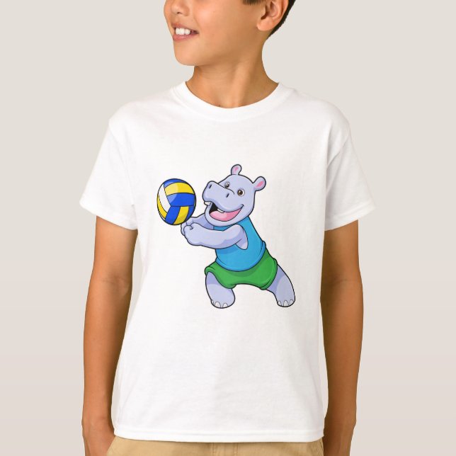 Camiseta Hippo como jugador de voleibol con voleibol (Anverso)