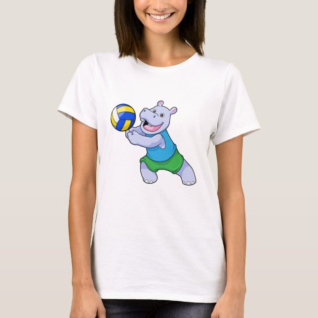 Camiseta Hippo como jugador de voleibol con voleibol (Anverso)
