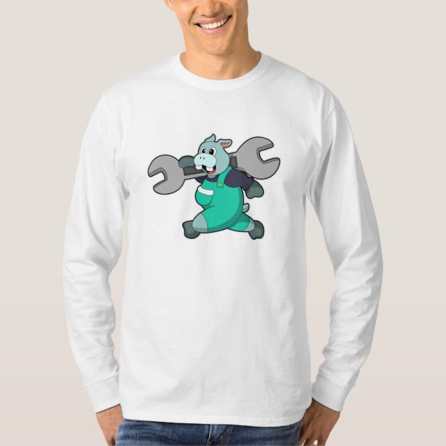 Camiseta Hippo como mecánico con llave (Anverso)