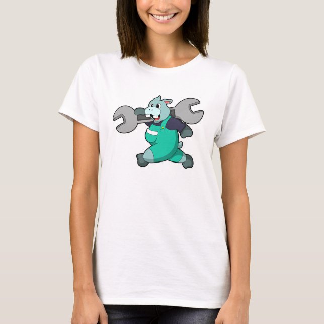 Camiseta Hippo como mecánico con llave (Anverso)