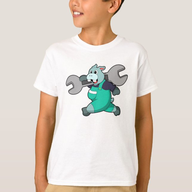 Camiseta Hippo como mecánico con llave (Anverso)