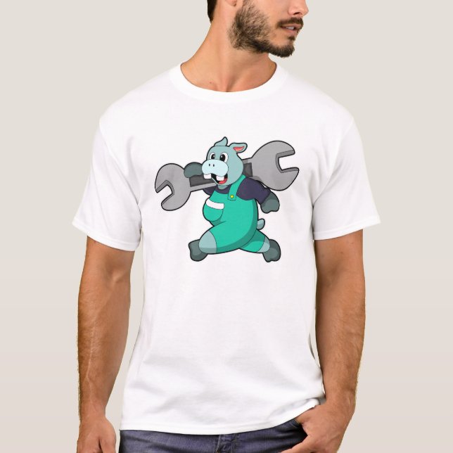 Camiseta Hippo como mecánico con llave (Anverso)