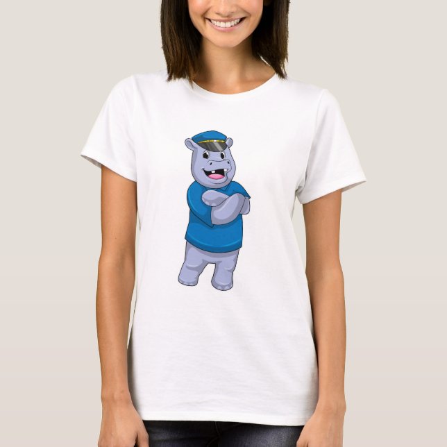 Camiseta Hippo como oficial de policía con gorra de policía (Anverso)