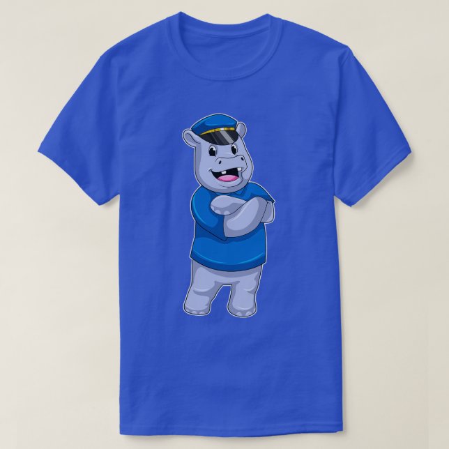 Camiseta Hippo como oficial de policía con gorra de policía (Diseño del anverso)