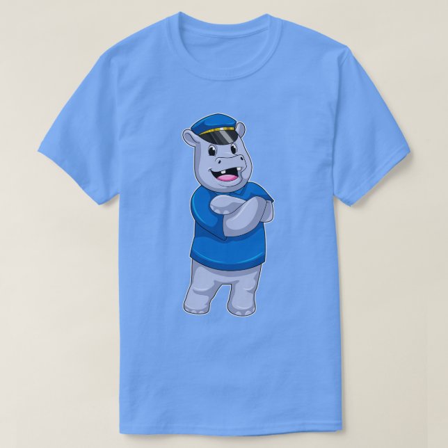 Camiseta Hippo como oficial de policía con gorra de policía (Diseño del anverso)