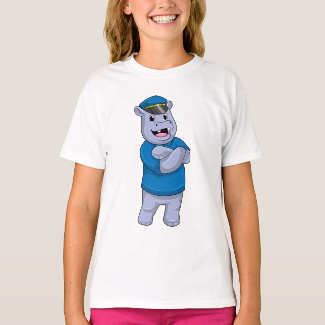 Camiseta Hippo como oficial de policía con gorra de policía (Anverso)