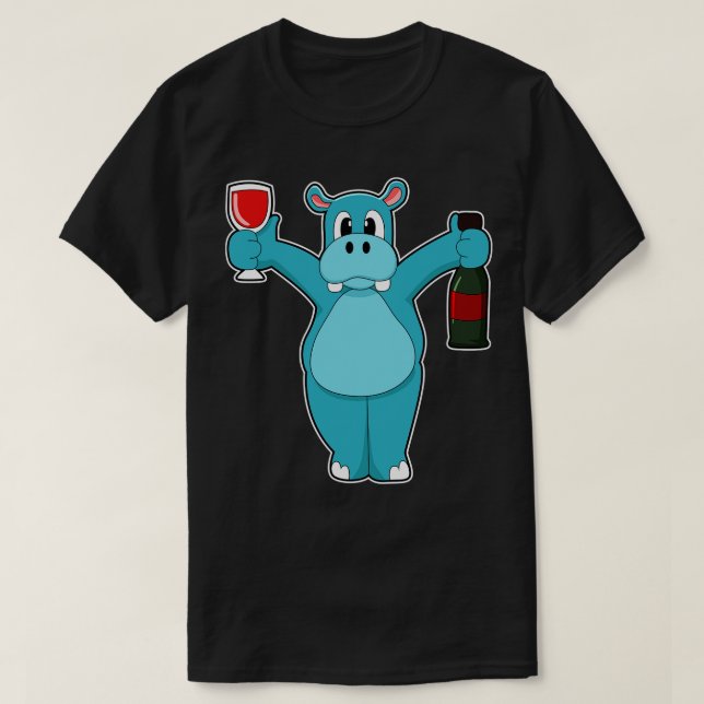 Camiseta Hippo con Vidrio Frasco de Vino (Diseño del anverso)