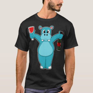 Camiseta Hippo con Vidrio Frasco de Vino