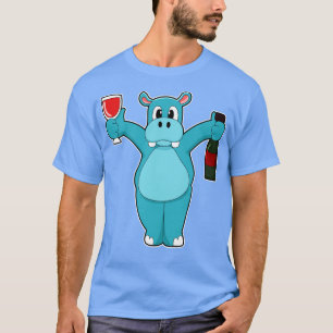 Camiseta Hippo con Vidrio Frasco de Vino