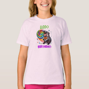 Camiseta Hippo Cumpleaños Alegre, Colorida Bañera de Vela