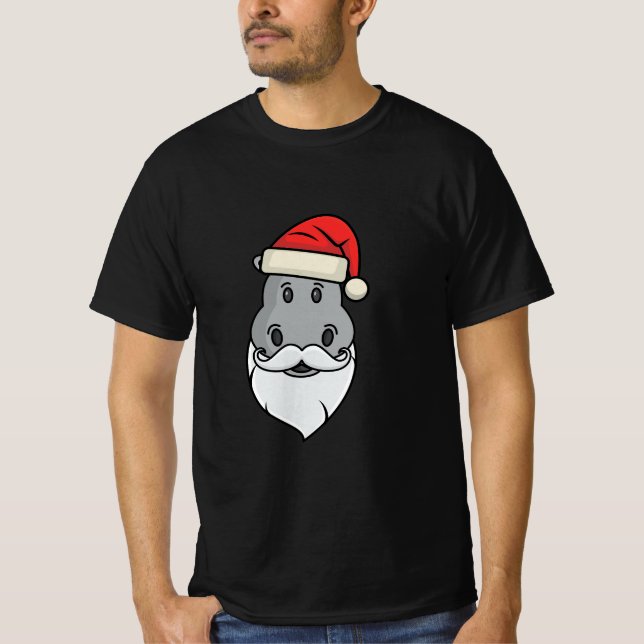 Camiseta hippo divertido con barba de santa y gorra (Anverso)