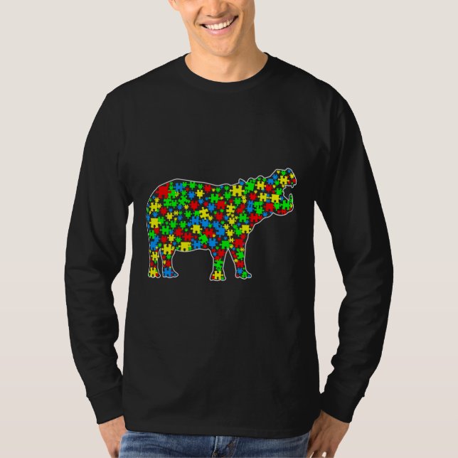 Camiseta Hippo Divertido enigma Animales Autismo Conciencia (Anverso)