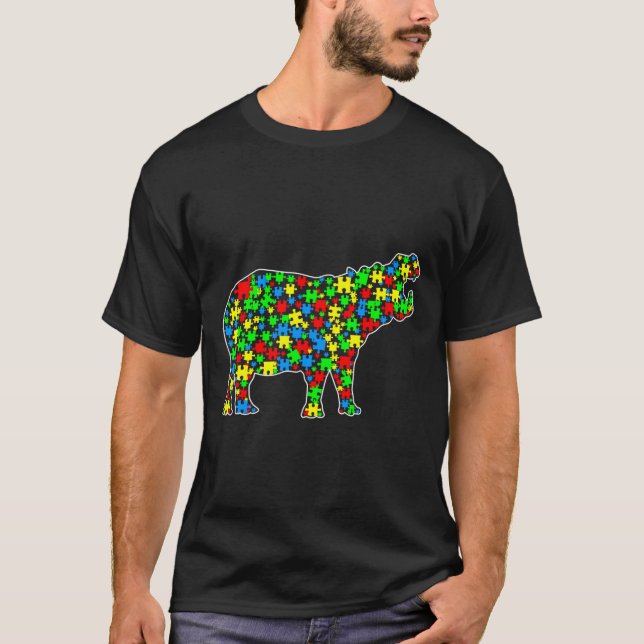 Camiseta Hippo Divertido enigma Animales Autismo Conciencia (Anverso)
