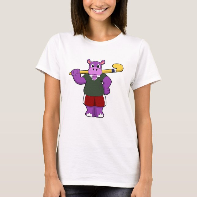 Camiseta Híppo en el hockey con bate de hockey (Anverso)