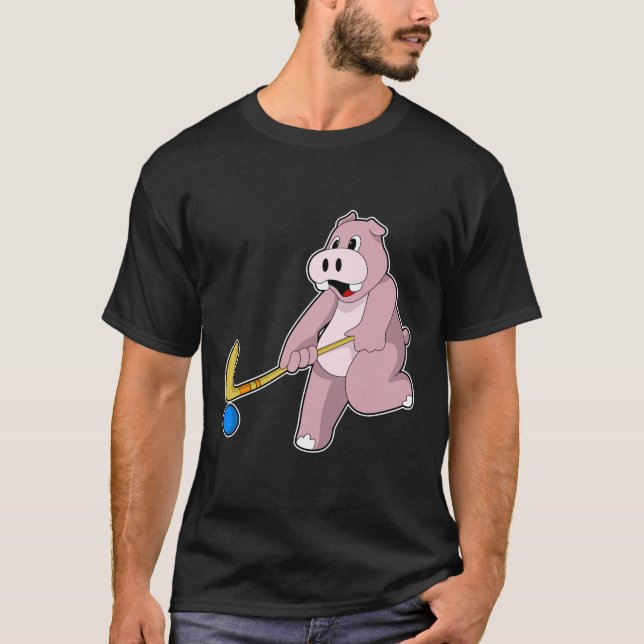 Camiseta Híppo en el hockey con bate de hockey (Anverso)