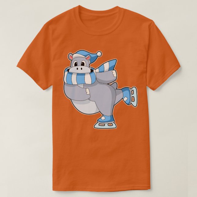 Camiseta Hippo En Patinaje Sobre Hielo Con Patines De Hielo (Diseño del anverso)