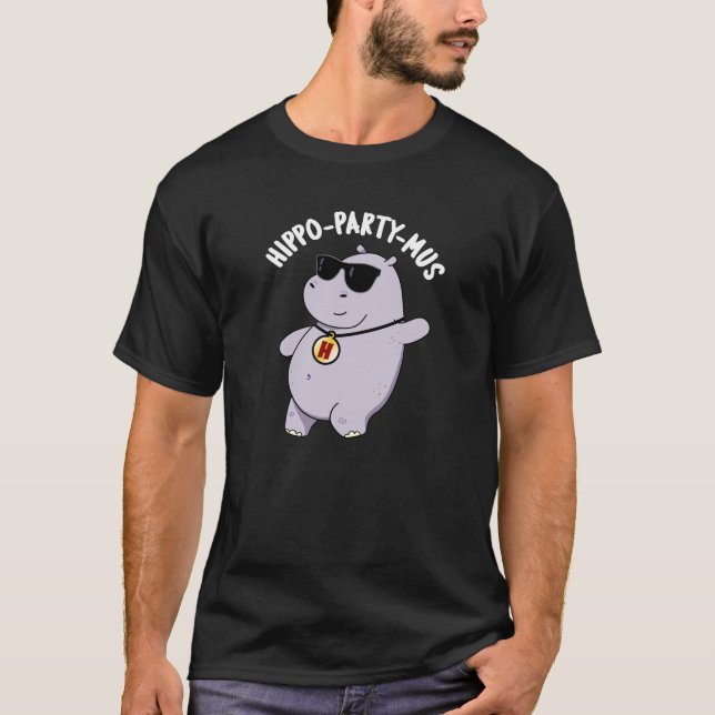 Camiseta Hippo-fiesta-mus Gracioso Animal Hippo Pun Dark BG (Anverso)