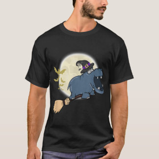 Camiseta Hippo Gorra de Brujas en Broom Stick Zoo Animal Lo