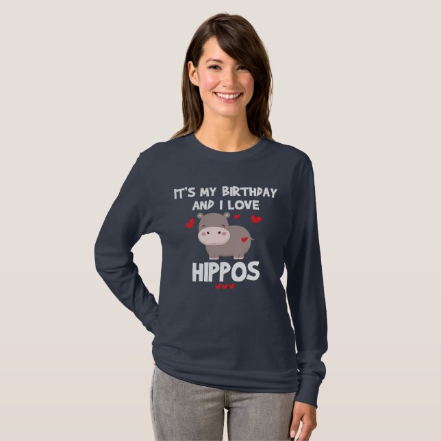 Camiseta Hippo Lover Es Mi Cumpleaños y Amo Hippos (Anverso completo)