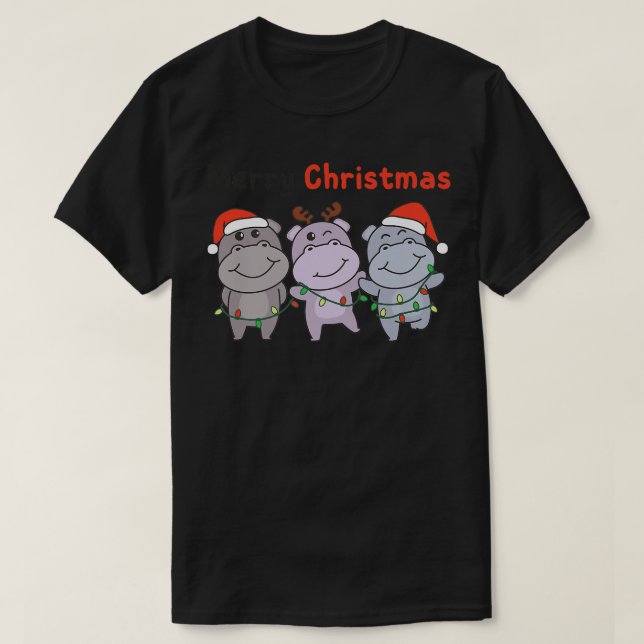 Camiseta Hippo Navidades Animales Dulces Hippos Feliz Navid (Diseño del anverso)