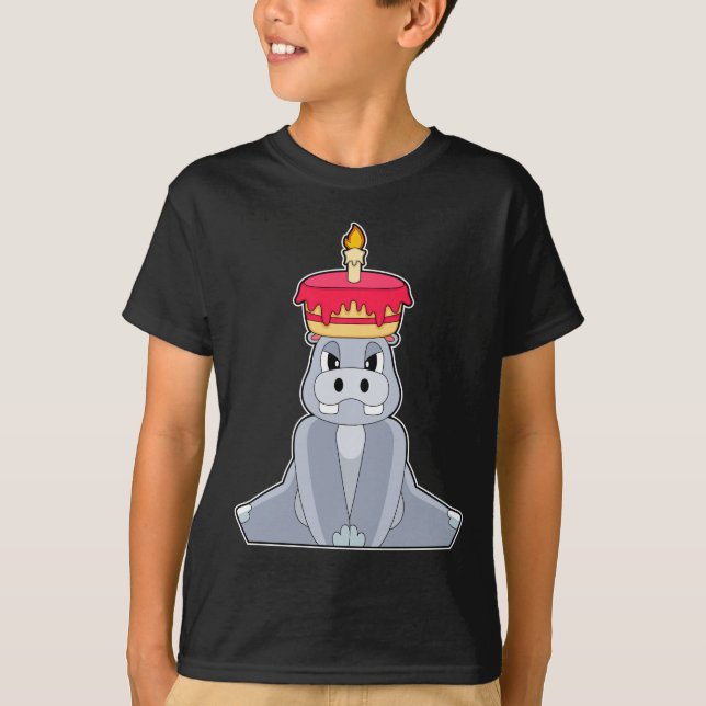 Camiseta Hippo Pastel de Velas de Cumpleaños (Anverso)