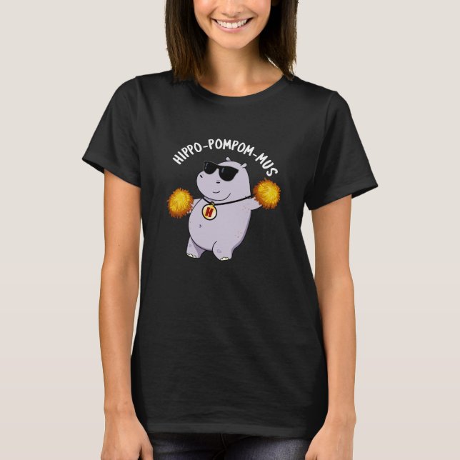 Camiseta Hippo-pompom-mus Gracioso Animal Hippo Pun Dark BG (Anverso)