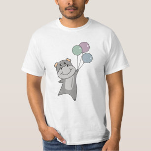 Camiseta Hippo vuela con globos, animales dulces para