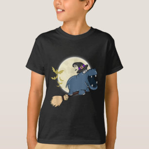 Camiseta Hippo Witch Riding Broom Funny Halloween Animal