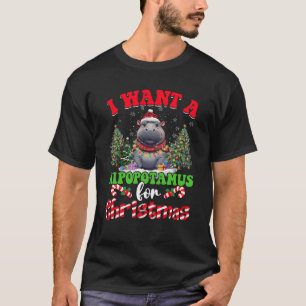Camiseta Hippo Xmas Tree Lights I Want A Hippopótamo Para C
