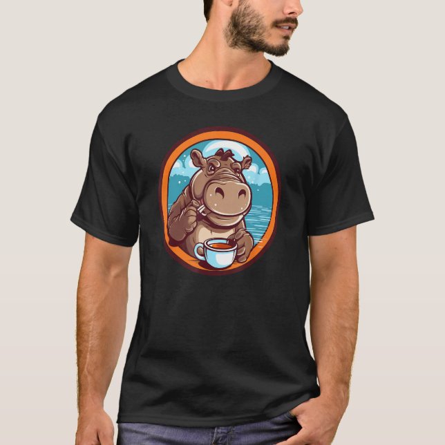 Camiseta Hippopotamus Drinking Coffee Cute Hippo Wildlife 1 (Anverso)