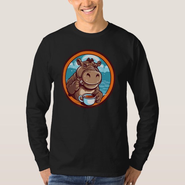 Camiseta Hippopotamus Drinking Coffee Cute Hippo Wildlife 1 (Anverso)