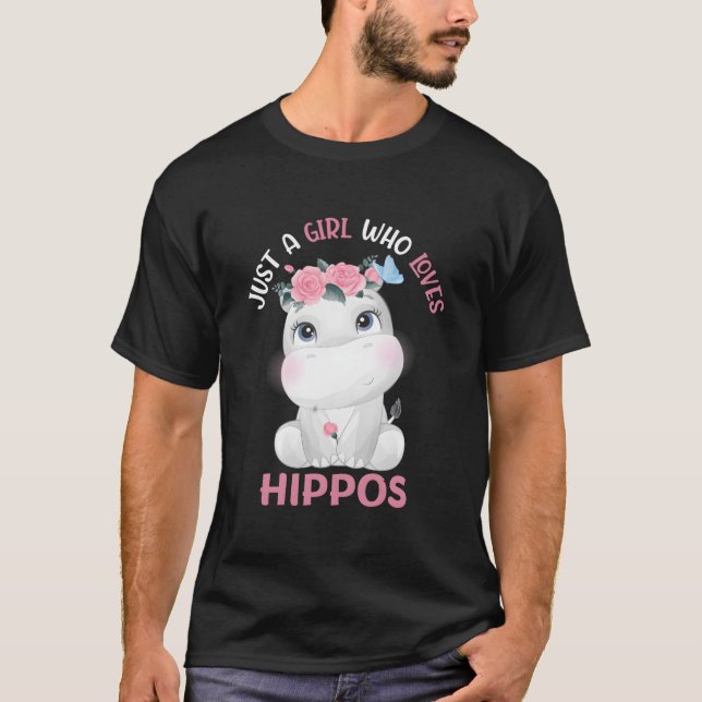 Camiseta Hippopotamus Just A Who Loves Hippos Flower Floral (Anverso)