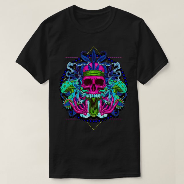 Camiseta Hippy Skull Weed Goth Mushrooms Psychedelic  (Diseño del anverso)
